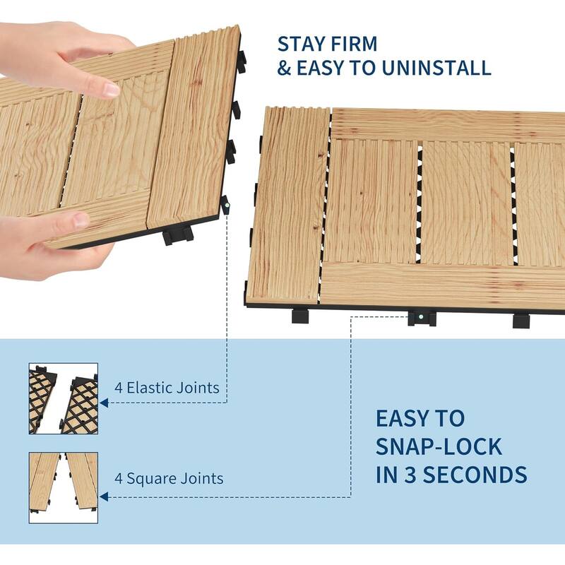 Wood Interwoven Deck Tiles, Easy Snap Install