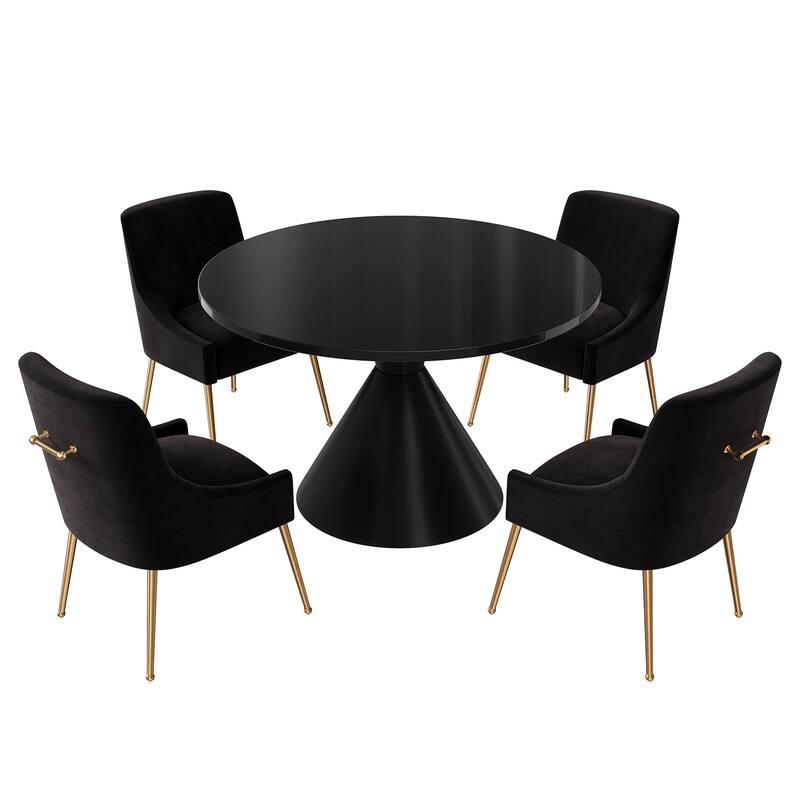 48" Light Luxury Black High Gloss Large Countertop Dining Table with Velvet Dining Chair Set