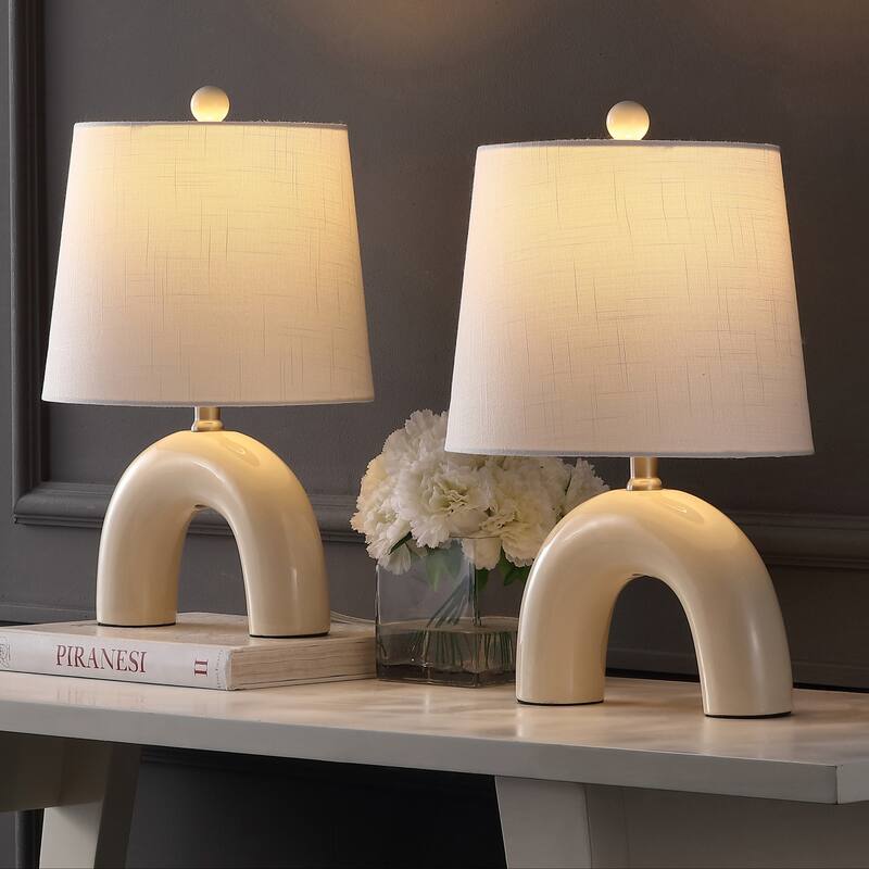 Zadie 17.75" Scandinavian Minimalist Ceramic Arch LED Table Lamp (Set of 2), by JONATHAN Y - Almond