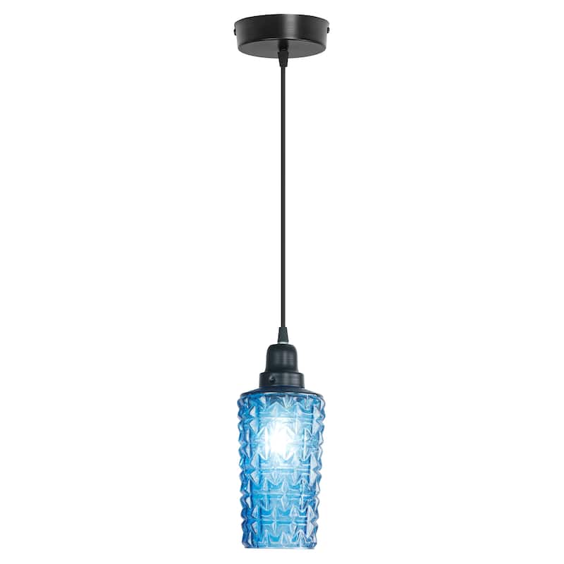 River of Goods Blue/Red and Black Glass and Metal 4.75-Inch Pendant Light with Adjustable Hanging Cord - 4.75" x 4.75" x 12/71" - Blue/Black