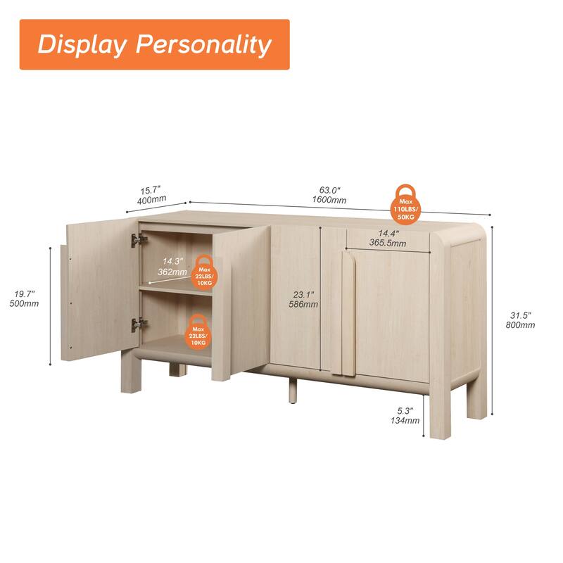 WAMPAT 63" Modern TV Stand With Storage, Entertainment Center With Adjustable Shelves,Wooden TV Console With 4 Doors
