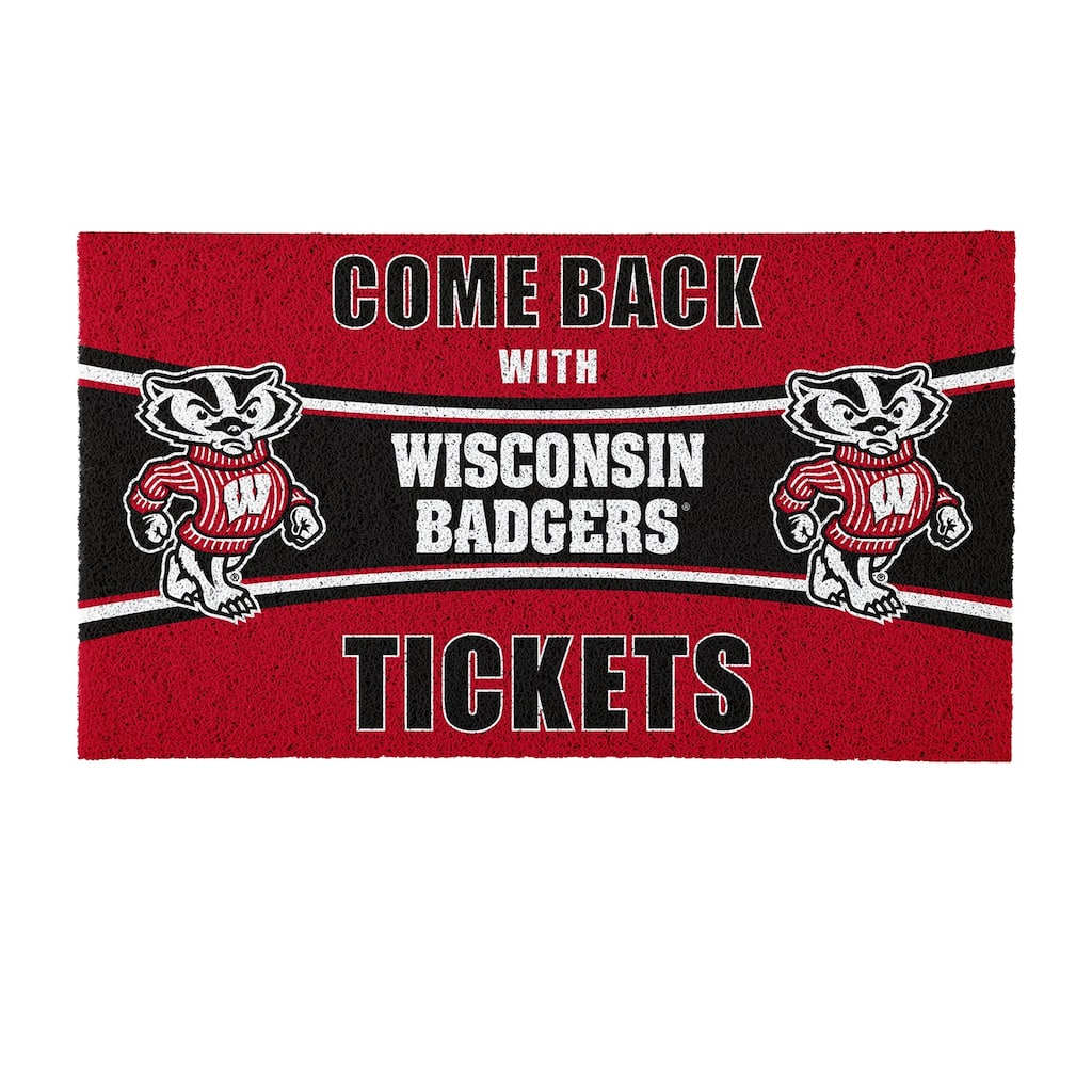 University of Wisconsin 28 in. x 16 in. PVC "Come Back With Tickets" Trapper Door Mat