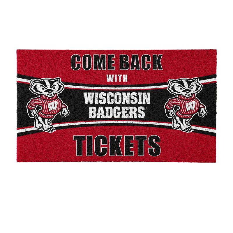 University of Wisconsin 28 in. x 16 in. PVC "Come Back With Tickets" Trapper Door Mat