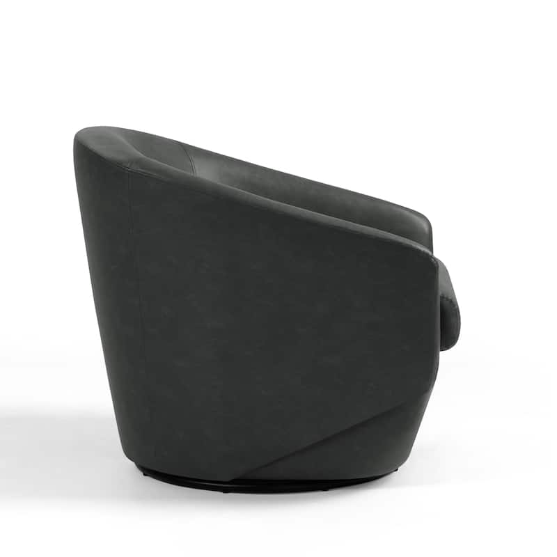 Vegan Leather Upholstered Swivel Barrel Accent Chair