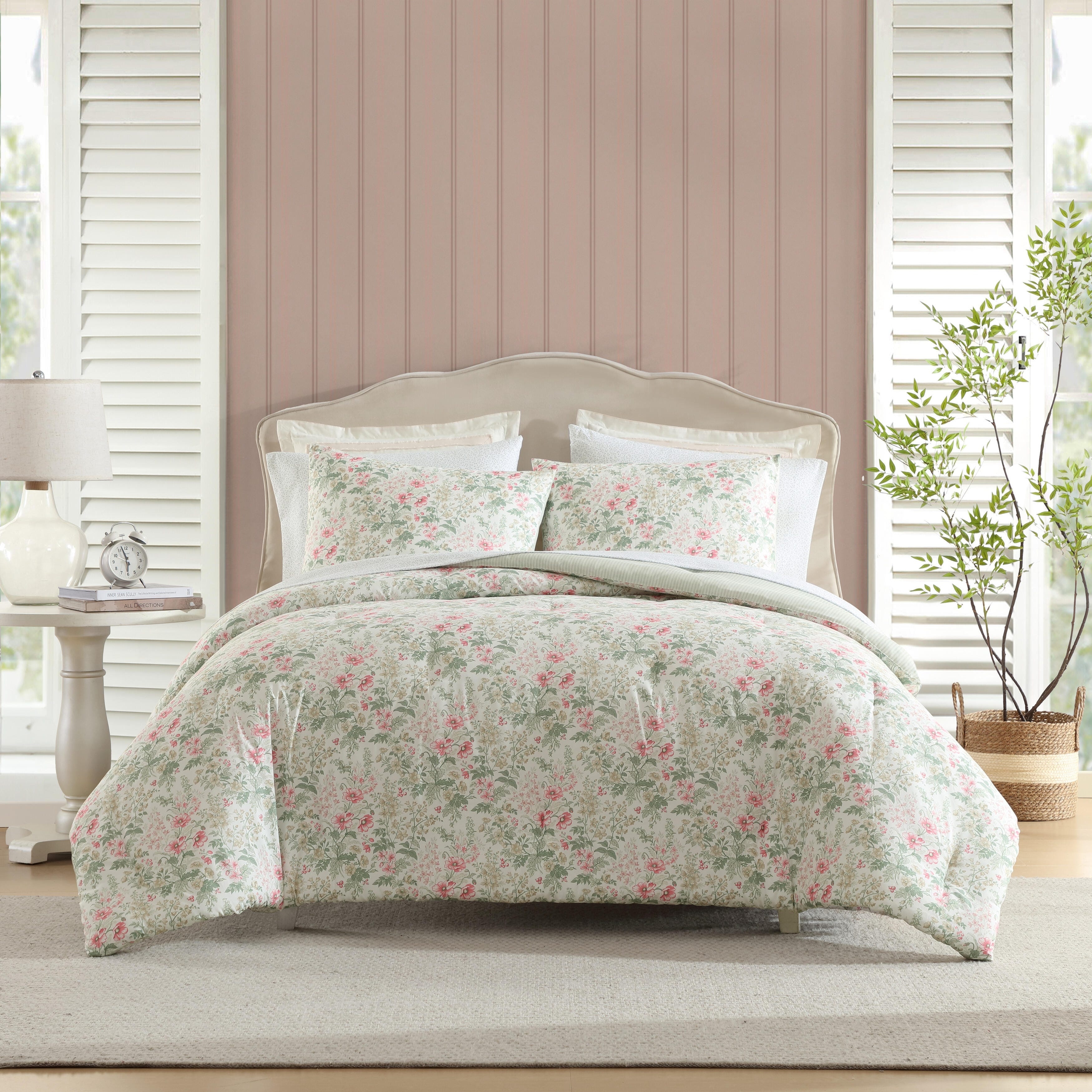 Laura Ashley Arden Floral Pink Reversible Comforter Bonus Set