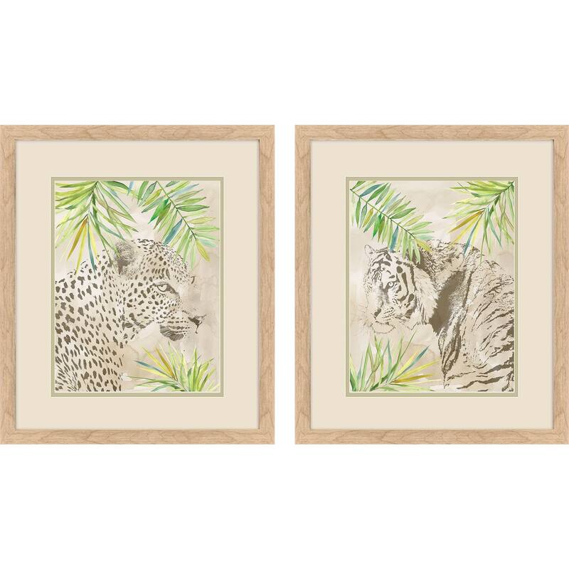 HomeRoots Set Of Two Boho Jungle Cat Brown Framed Wall Art