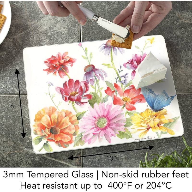 Butterfly Meadow 3mm Heat Tolerant Tempered Glass Cutting Board 10” x 8” Manufactured in the USA Dishwasher Safe