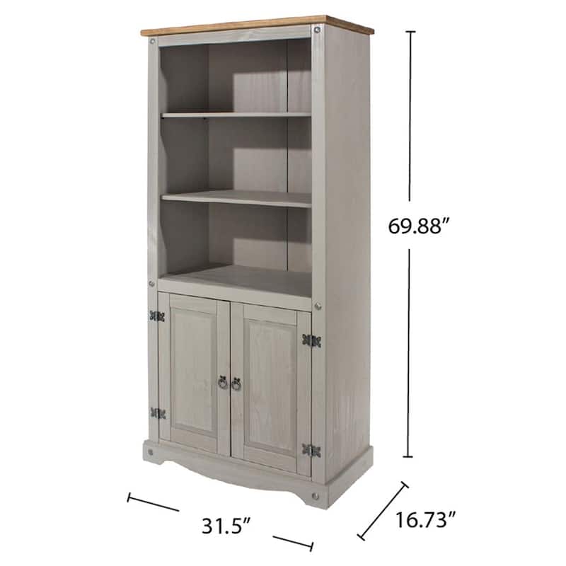 Wood Bookcase Library With Doors Corona Collection | Furniture Dash