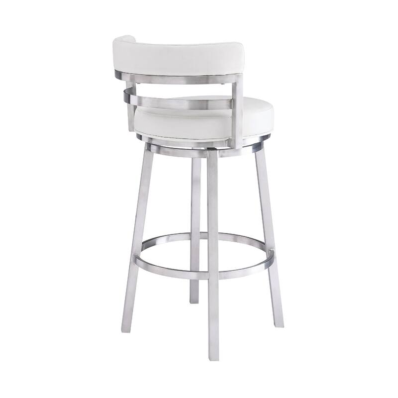 Faux Leather Swivel Counter Chair with Silver Iron Frame and Arms