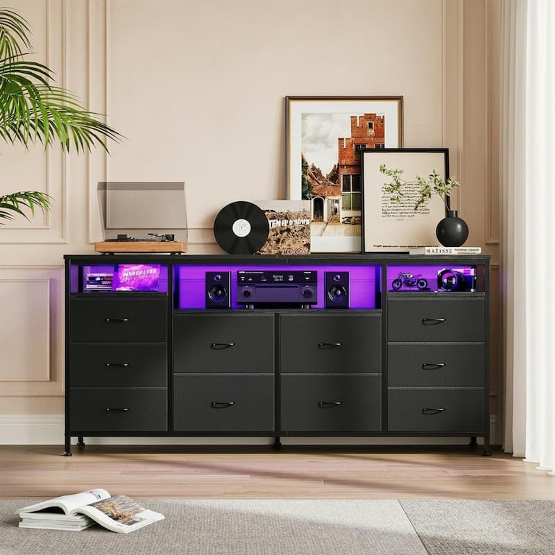 10 Drawer Dresser TV Stand , up to 75" - Black