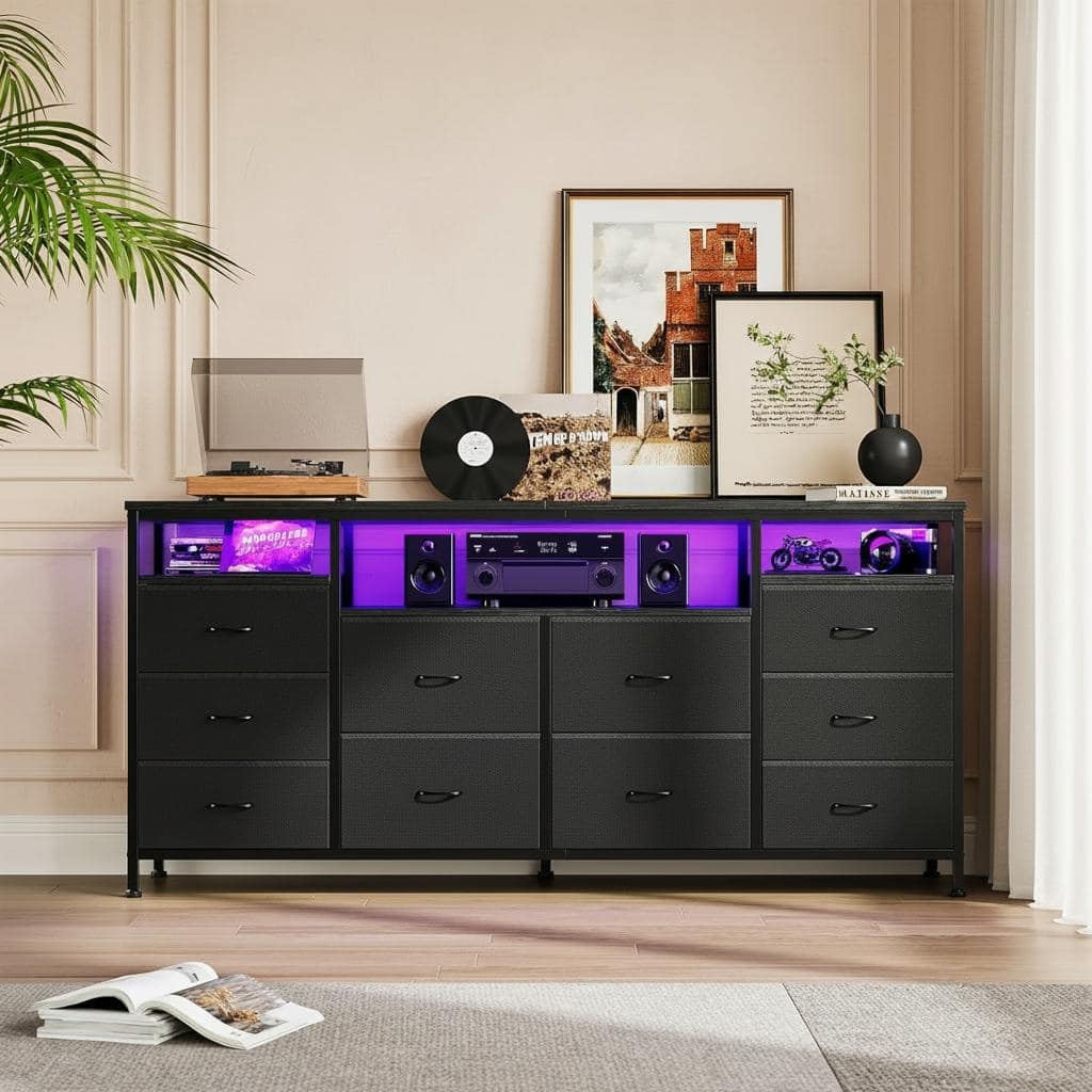 10 Drawer Dresser TV Stand , up to 75"