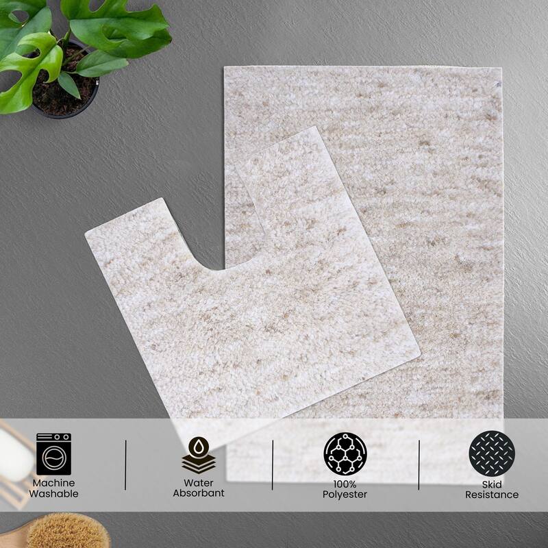 Home Weavers Cloud Comfort 100% Microfiber Bath Rug Set, Water Absorbent Soft Microfiber Shaggy Mat Machine Washable - 3Pc Set