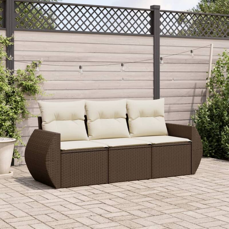 vidaXL Garden Sofa Set Brown, Cream white - Brown and cream-Without table