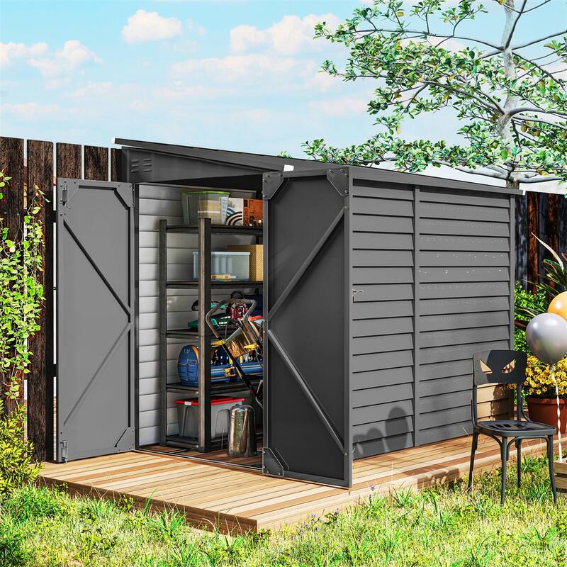 Outdoor Garden Shed With Double Doors Steel Frame And Ventilation - Grey
