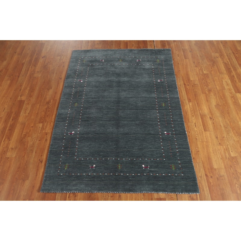 Hand Knotted Oriental 100% Wool Carpet Tribal Tribal Greys & Charcoal Gabbeh Area Rug - 5' 9'' X 4' 0''