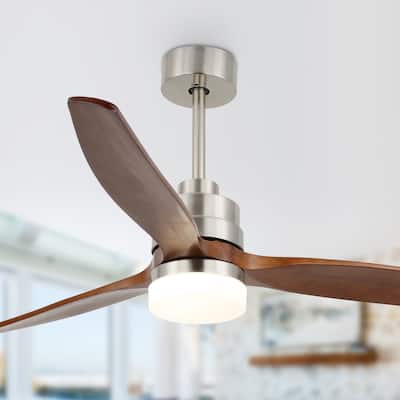 Cusp Barn 52" Outdoor Indoor Wood Ceiling Fan with Lights and Remote 3-Blade Dimmable LED Lighting for Covered Patios