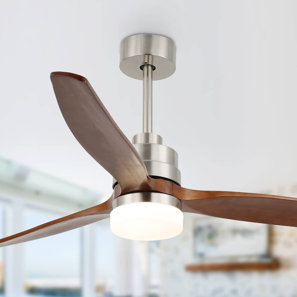 Cusp Barn 52" Outdoor Indoor Wood Ceiling Fan with Lights and Remote 3-Blade Dimmable LED Lighting for Covered Patios