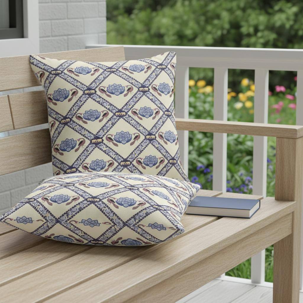 HomeRoots Set of Two 16" X 16" Blue and Brown Peacock Blown Seam Floral Indoor Outdoor Throw Pillow - 16.00' X '16.00' X '5.00