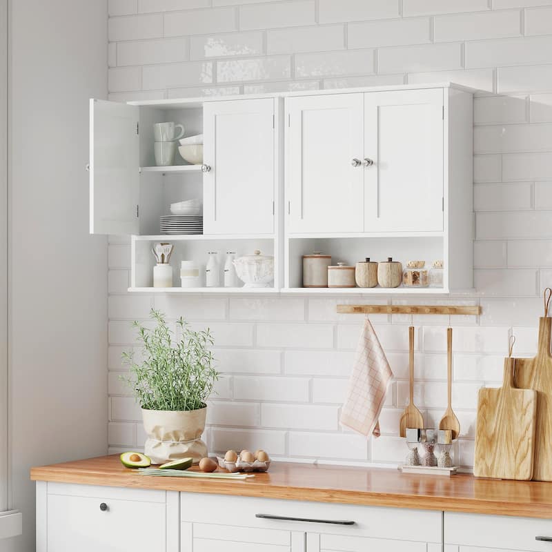 Bathroom Wall Cabinet with Door, Over Toilet Storage Cabinet with and Adjustable Shelves, 3-Tier Medicine Cabinet Wall Mounted