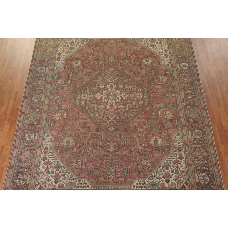 Handmade Geometric Tabriz Persian Vintage Rug Oriental Wool Carpet - 9'10" x 12'7"
