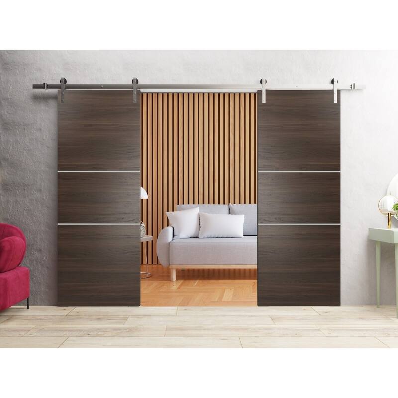 Sturdy Double Barn Door 36 x 80 with Planum 0110 Chocolate Ash with 13FT