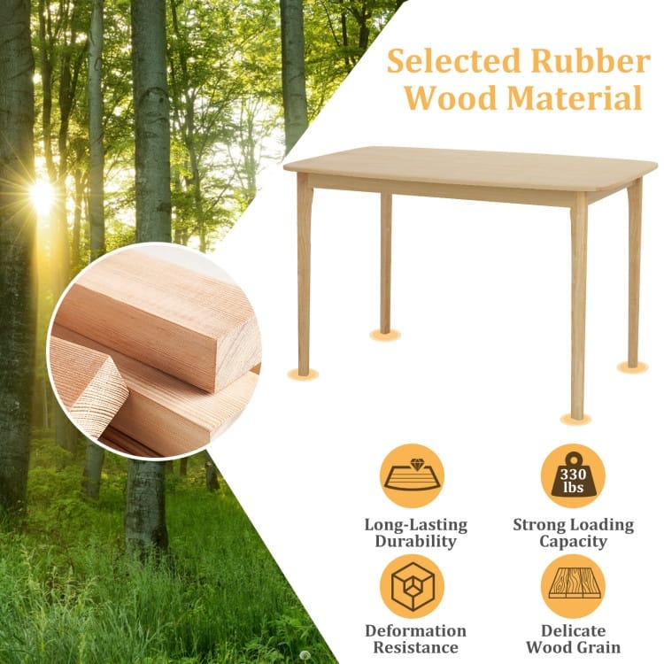 48 Inch Solid Wood Dining Table with Rubber Wood Supporting Legs for Kitchen Dining Room - 48" x 28" x 31"