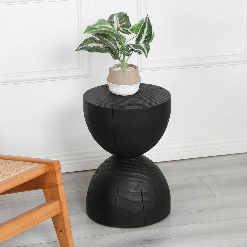 Solid Mango Wood Side End Table in Black, 17.7 inch Round Contemporary Wooden Accent Table, Small Round Plant Stand