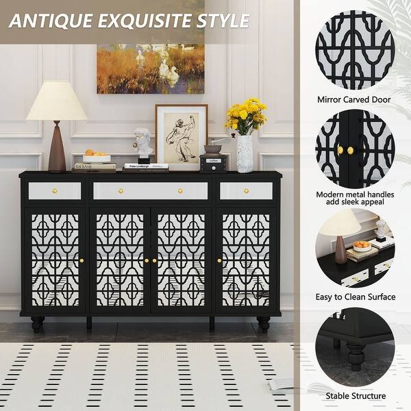 Console Table Bar Sideboard with 4 Mirror Doors & 3 Drawer Bed Bath & Beyond 39494859