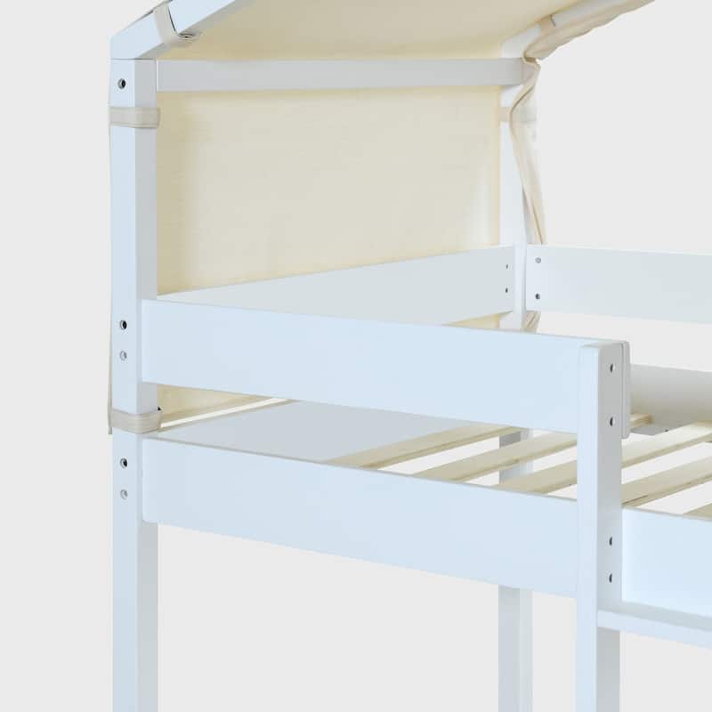 Twin Over Twin Bunk Bed Wood Bed with Tent