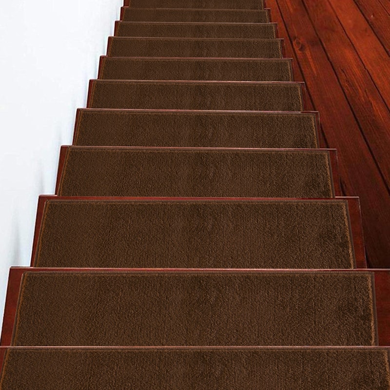 SUSSEXHOME Geometric Stair Treads with Easy to Install Double Adhesive Tape 9" x 28" - 4-PACK - Solid Brown