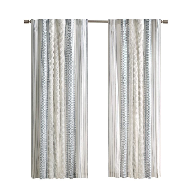 INK+IVY Imani Cotton Printed Single Curtain Panel with Chenille Stripe and Lining