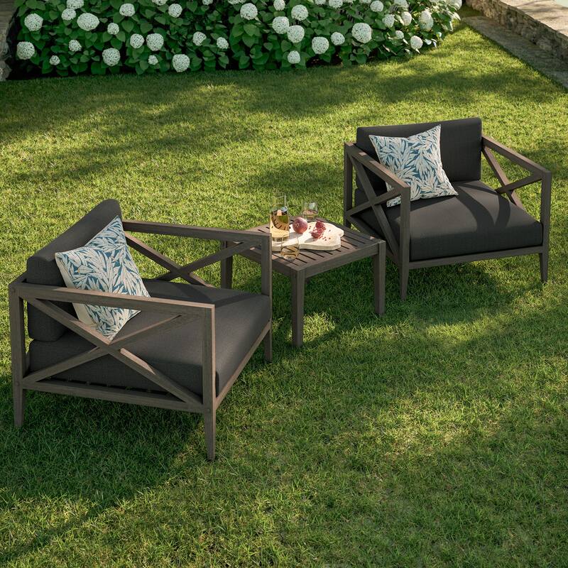 Northlake 3-Piece Outdoor Patio Teak Wood Furniture Set with Armchair and Side Table