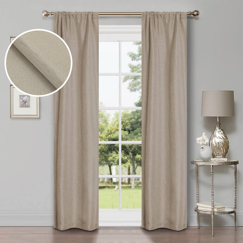 Superior Linen Washable Room Darkening Curtains, Set of 2 Panels - 26" x 84" - Frosted Almond
