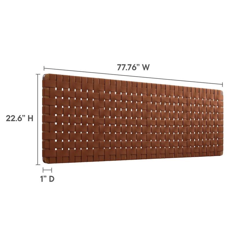 Ditmas Solid Wooden Brown Leather Basket Weaved Floating King Size Headboard