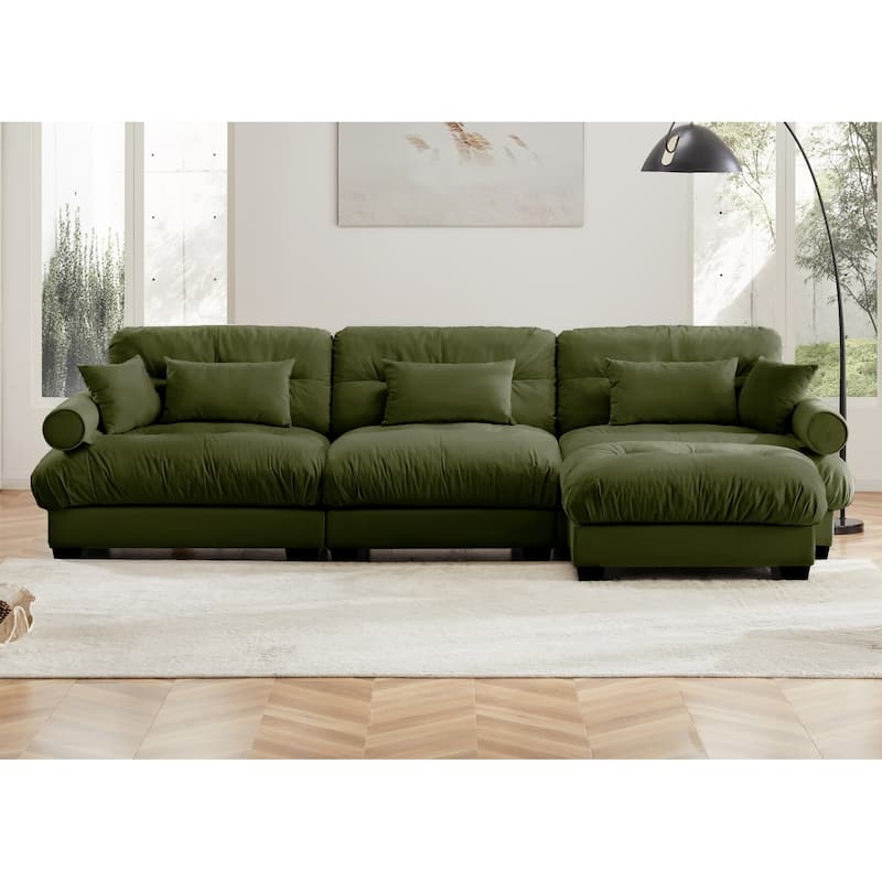 Comfort Convertible Modular Velvet Sectional Sofa Cloud Couch for Living Room - Olive Green