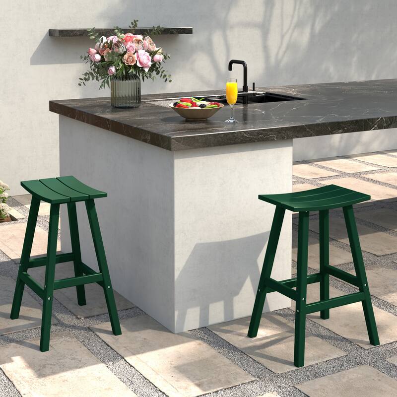 Laguna Hdpe All Weather Outdoor Patio 24" Saddle Seat Counter Stool (Set Of 2)