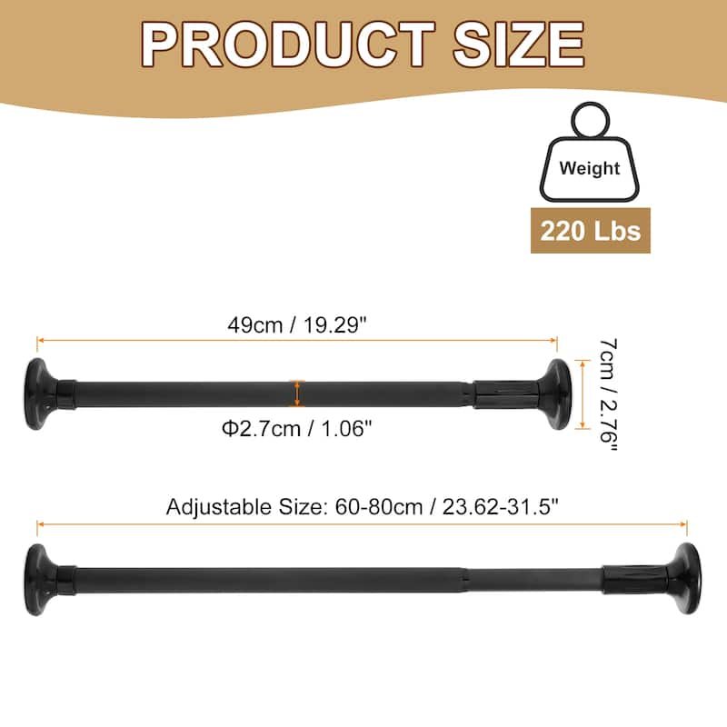 Telescopic Curtain Rods, Adjustable Stainless Steel Shower Rod - Black - 24-31"