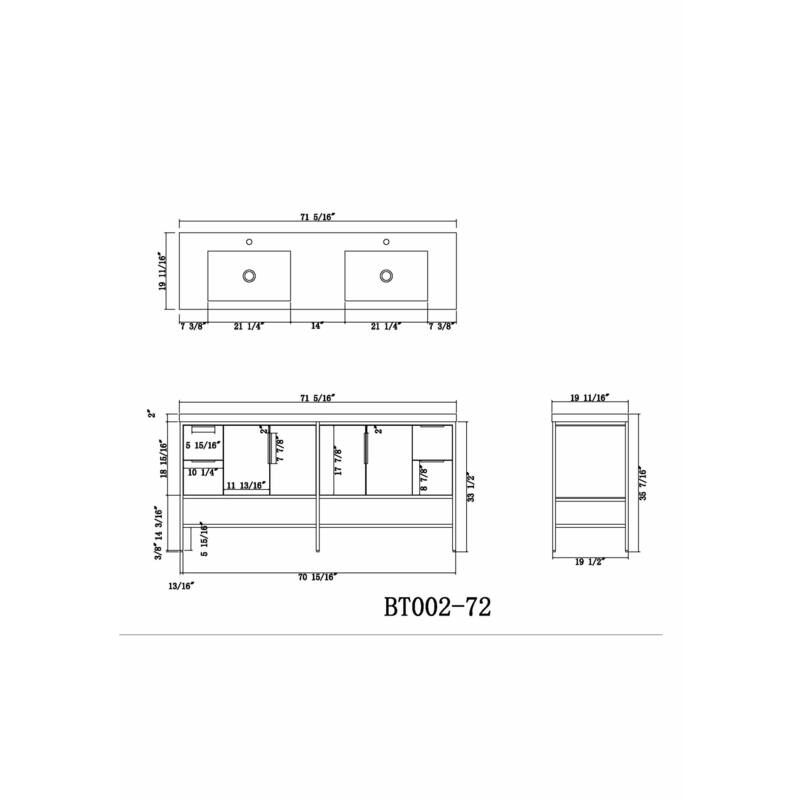 Maria 72" Freestanding Vanity with Reinforced Acrylic Sink