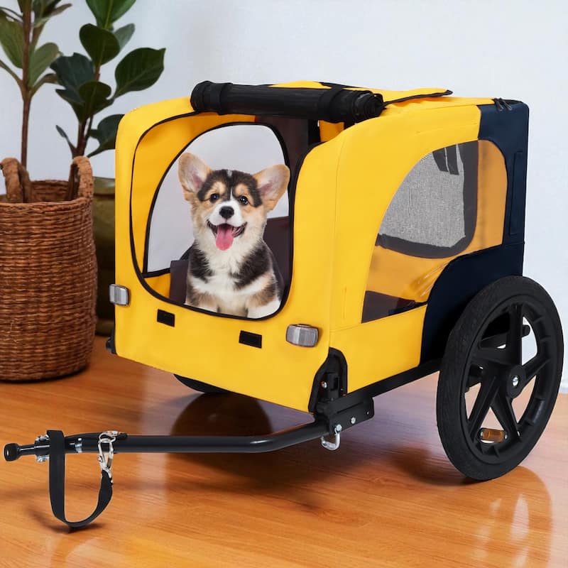 Heavy Duty Foldable Pet Bike Trailer - Dog & Cargo Carrier with 16-Inch All-Terrain Wheels and Universal Hitch - Yellow