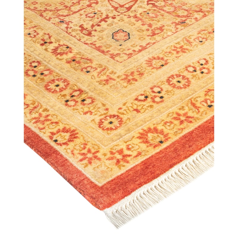 Overton Handknotted Wool Traditional Oriental Orange Area Rug - 8' x 10'