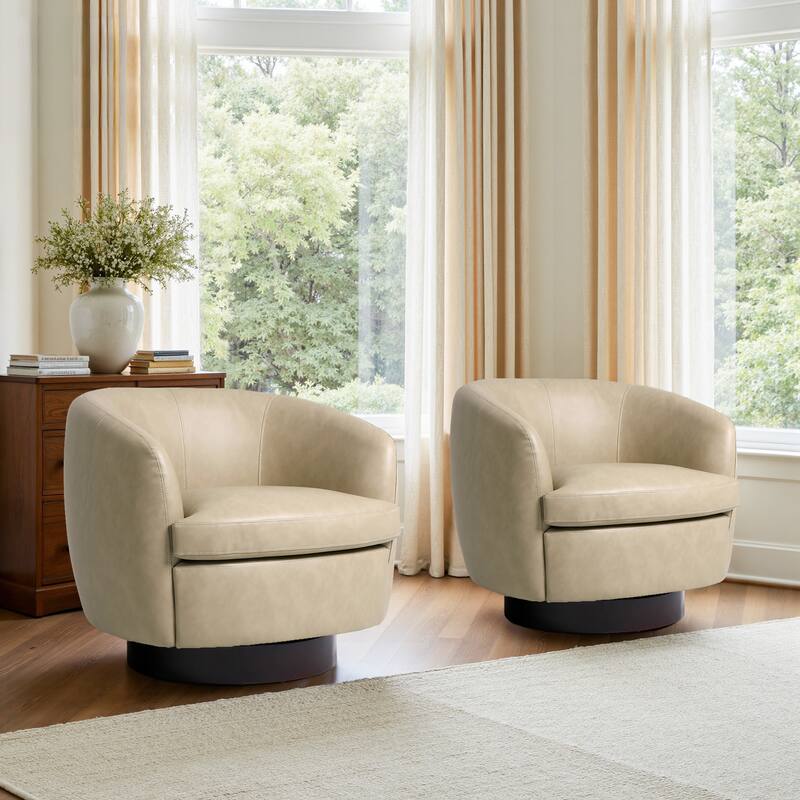 Upholstered Swivel Barrel Chair Set of 2