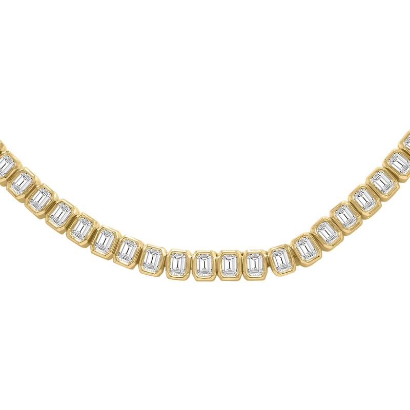 Marquee 10 Carat TW Emerald Cut Lab Grown Diamond Bezel Set Necklace in 14K Yellow Gold