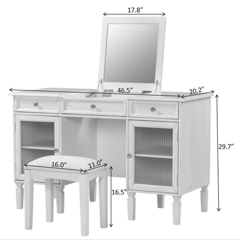 2-in-1 Vanity Desk with Flip-Top Mirror, Dressing Table Set with Drawer & Cabinet