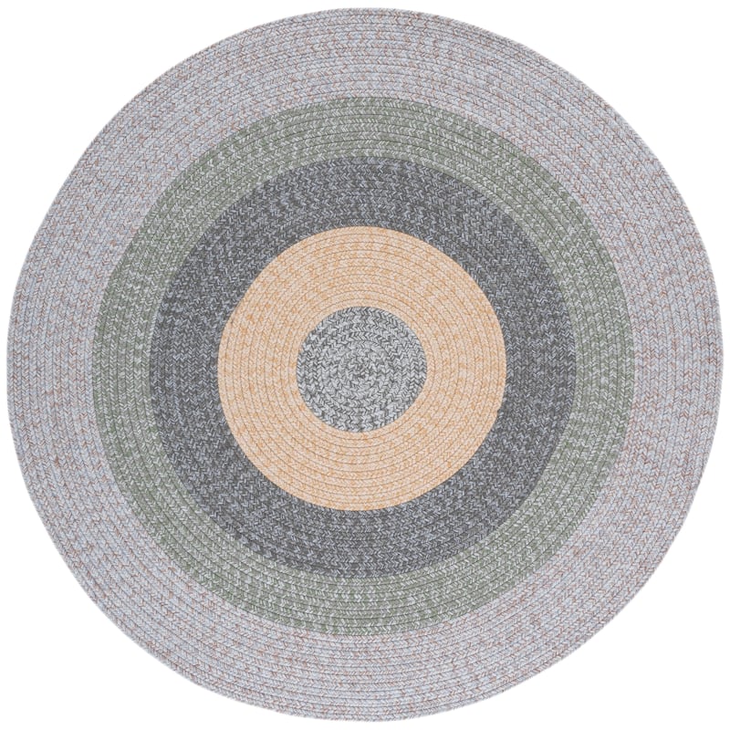 SAFAVIEH Handmade Braided Ecenur Indoor/Outdoor Machine Washable Rug - 5' Round - Grey/Green