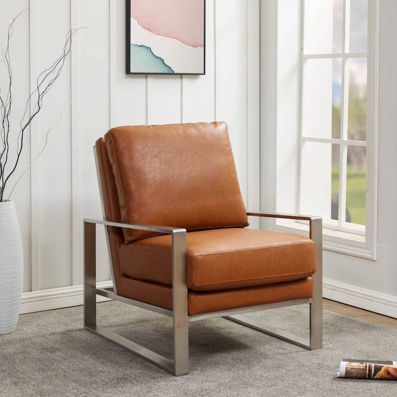 Jefferson Modern Velvet Accent Chair with Brushed Silver Frame, Plush Cushions, and Scratch-Resistant for Home or Office - 29.2