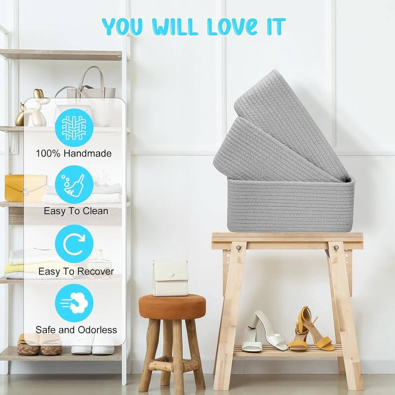 3-Pack Shelf Baskets for Organizing, Storage Baskets, Storage Organizer - 1.5"L x 0.5"W x 1"H