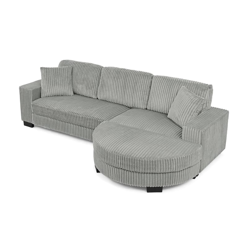 Roomfitters Corduroy Tufted Upholstered Sleeper Sectional Sofa, L-Shape Modular Convertible Sofa with Arc Footstool