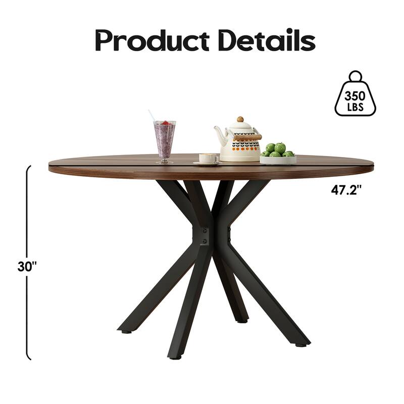 47.2" Solid Wood Round Dining Kitchen Table for 4-6 People