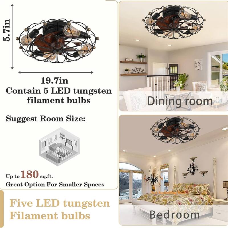Low Profile Caged Ceiling Fan with Lights Remote Control - N/A