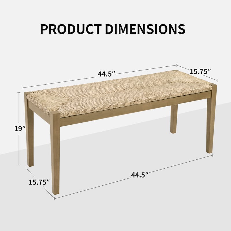Bohemian 44.5" L Natural Weave Seagrass Rattan Entryway Dining Bench